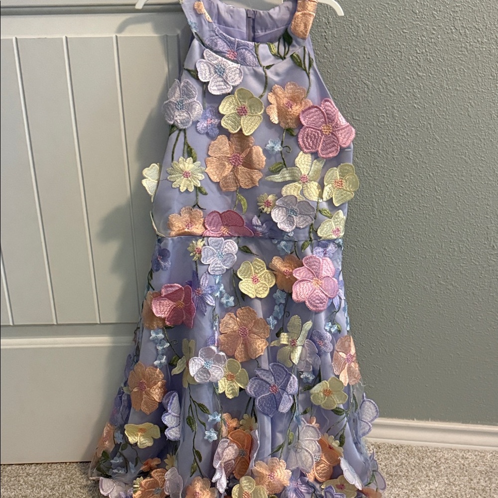 Rare Editions Lavender Floral Applique Formal Dress